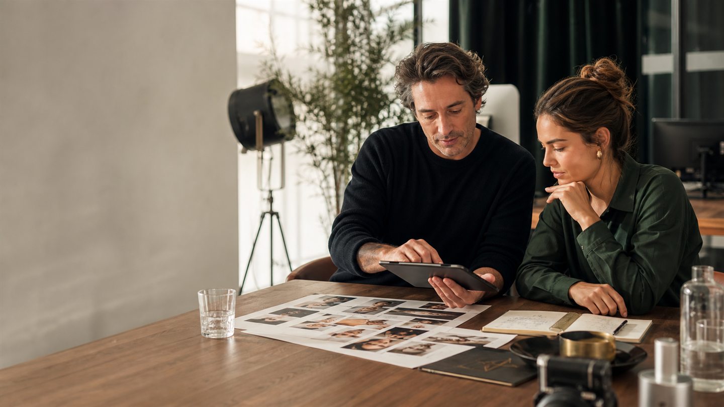 Creator en merkstrateeg bespreken samen een campagneconcept